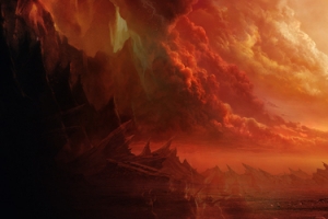 手绘红色梦幻天空美景场景banner