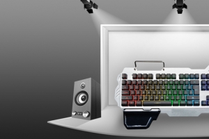 键盘电子产品大促灯光灰色banner