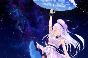 女孩 微笑 雨伞 星空 动漫 4k壁纸 3840x2160