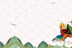 端午节卡通赛龙舟大山祥云背景