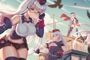 长头发少女 手套 帽 短裤裙 制服 武器 剑 3440x1440动漫壁纸